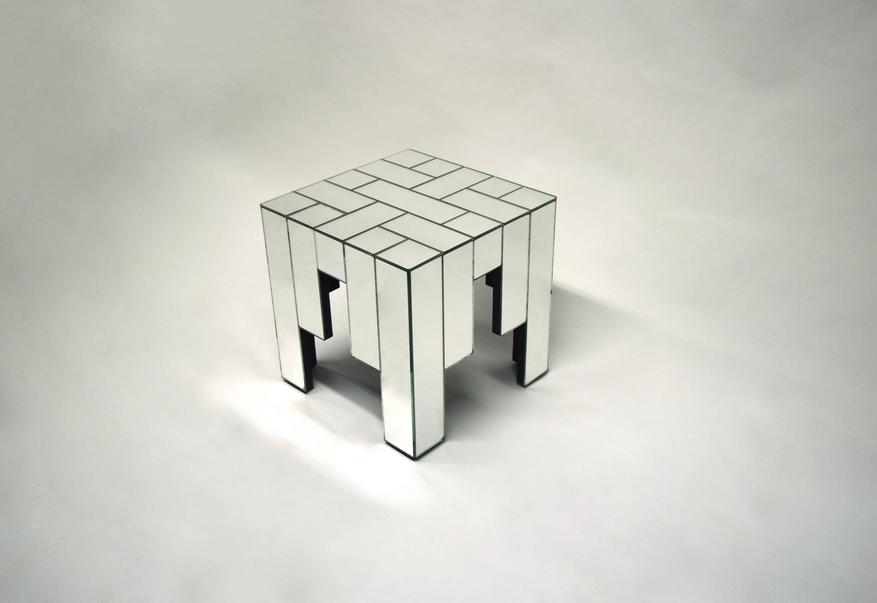 Mid-Century Modern Pair of Mirrored Side Tables Designed by Jacques Grange for Carl, 1975, France