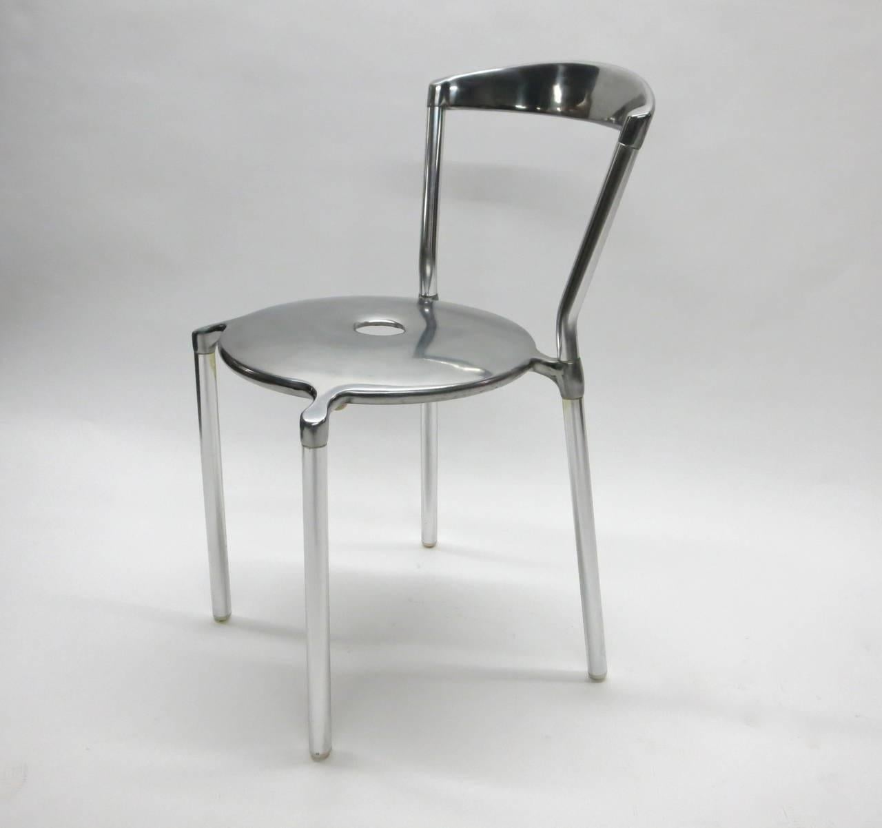 Late 20th Century Six Stackable Polished Aluminium Dining Height Chairs by Allermuir, UK, 1998 For Sale
