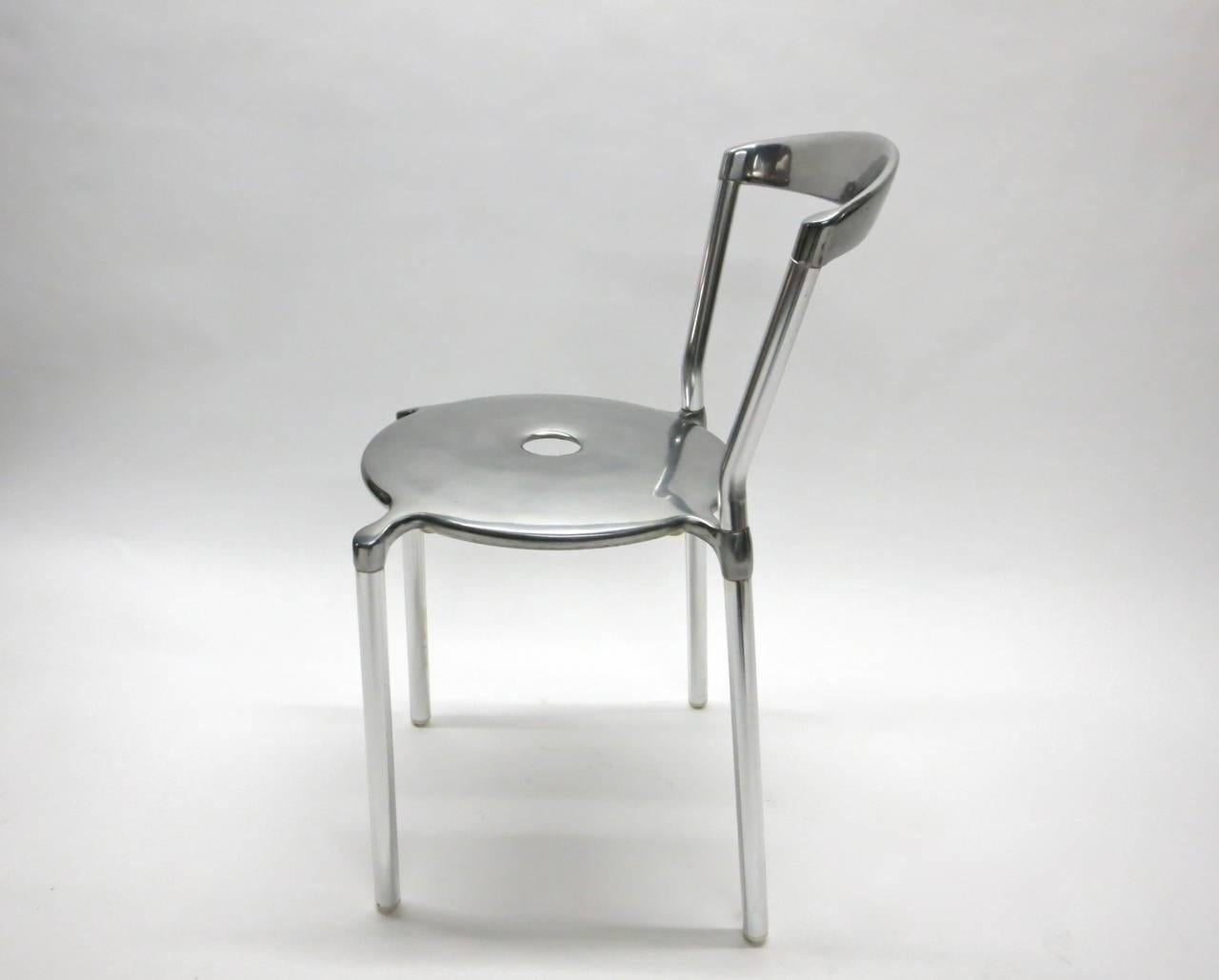 Sechs stapelbare Esszimmerstühle aus poliertem Aluminium von Allermuir, UK, 1998 im Angebot 2