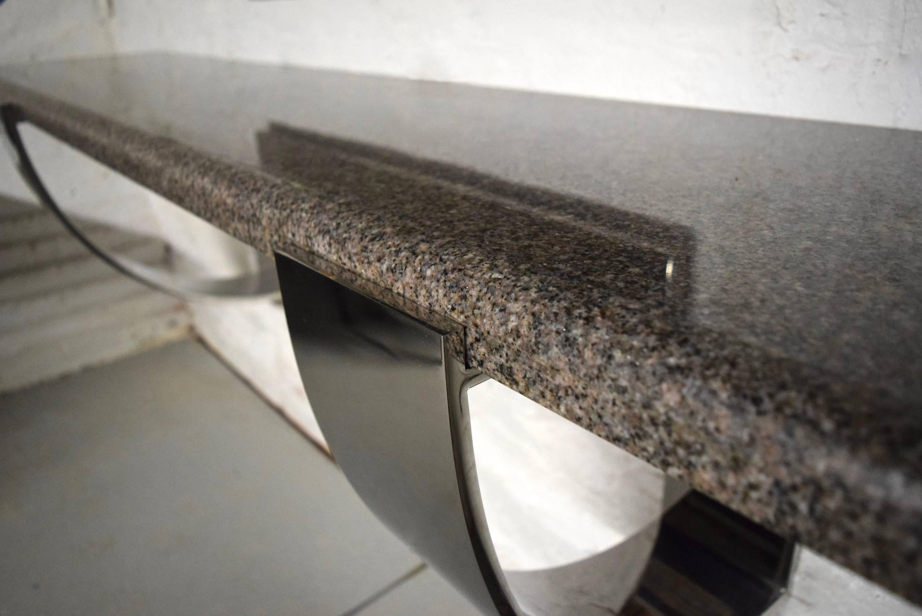 Polished Steel and Granite Console by Alessandro Albrizzi  circa 1975 Italy 5