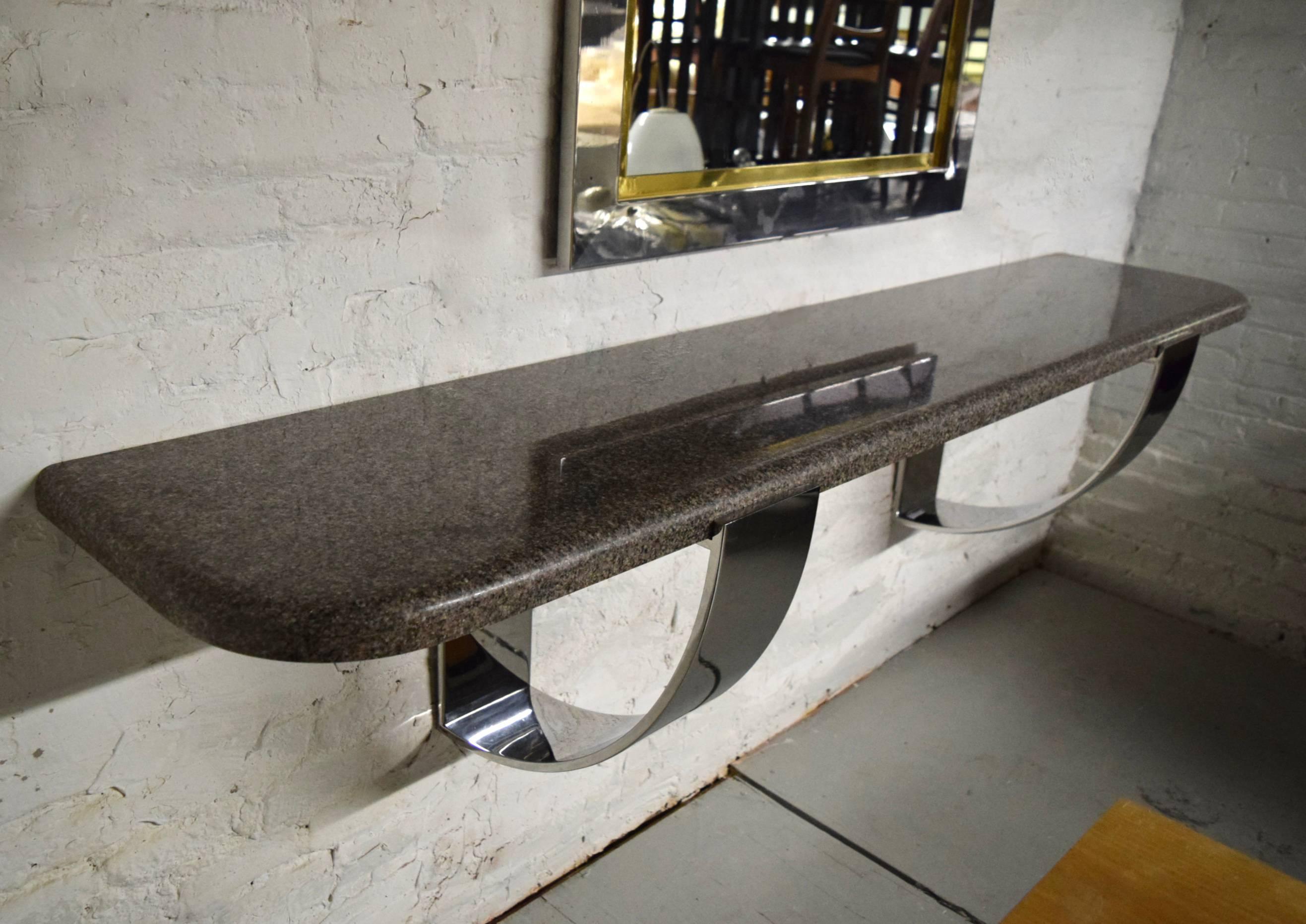 Italian Polished Steel and Granite Console by Alessandro Albrizzi  circa 1975 Italy