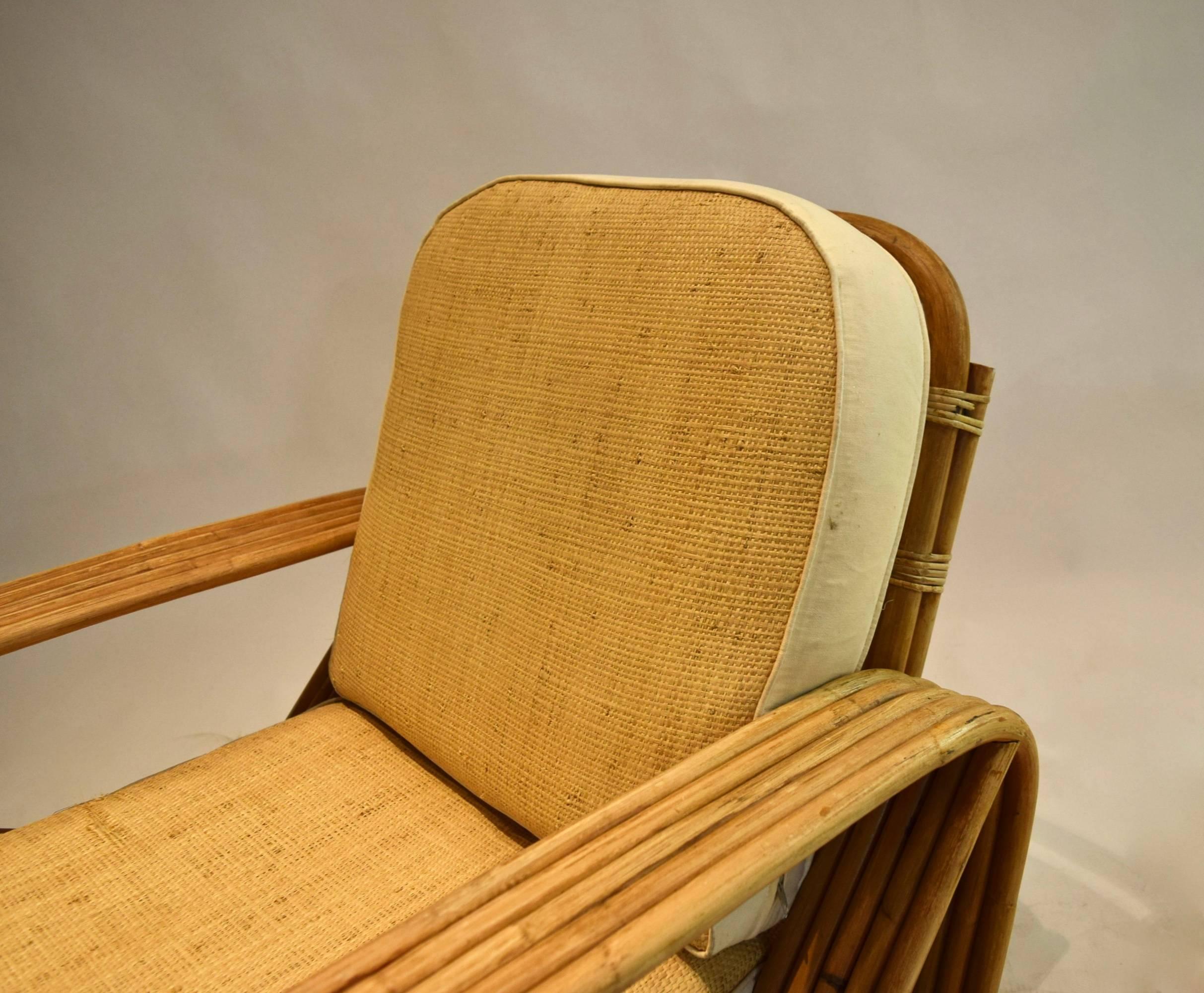 Mid-20th Century Pair of 5-Reed Bamboo Lounge Chairs, with Ottoman Paul Frankl, circa 1940