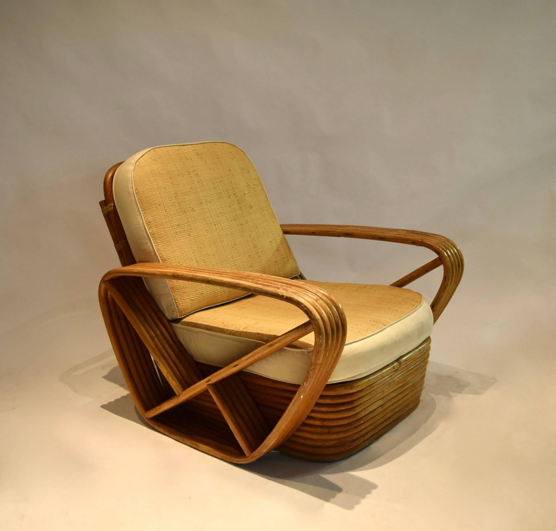 Pair of 5-Reed Bamboo Lounge Chairs, with Ottoman Paul Frankl, circa 1940 4