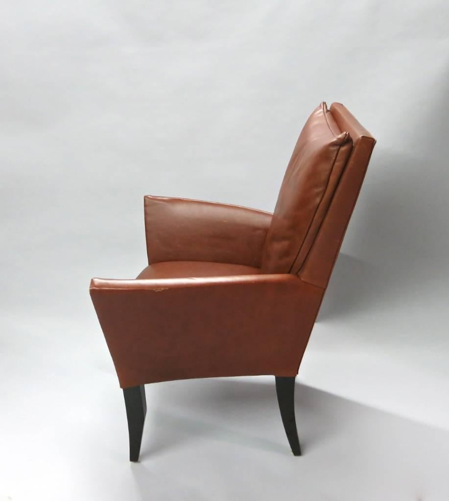 Late 20th Century Four Leather Armchairs by Dakota Jackson, USA, 1990s