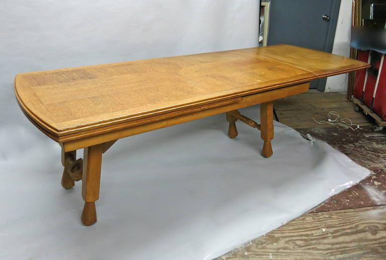 French Extending Oak Dining Table by Guillerme et Chambron, France