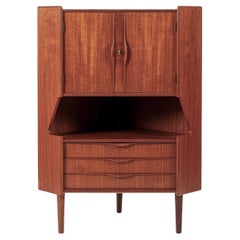Mid Century Danish Teak Wood Corner Bar Cabinet 1960s