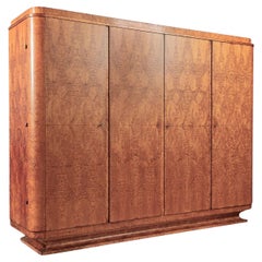 Antique Art Deco Burlwood Elm Armoire Wardrobe Cabinet