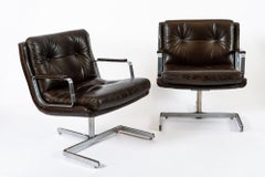 Mid Century French Brown Leather Lounge Chairs by Raphael Raffel 1970s