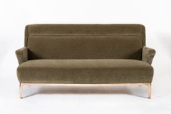 Restored 1940s Art Deco Sofa Mink Mohair, Matching Chair Available