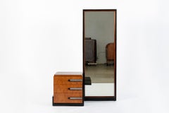Antique Art Deco Wood Vanity Mirror & Stool by Donald Deskey for Widdicomb 1930s