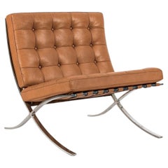 Chaise Barcelona en cuir brun du milieu du siècle par Mies van der Rohe pour Knoll, 1983