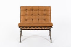 Chaise Barcelona en cuir brun du milieu du siècle par Mies van der Rohe pour Knoll, 1983