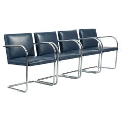 Poltrone Brno in pelle blu in stile Mid-Century di Mies van der Rohe per Knoll, set da 4