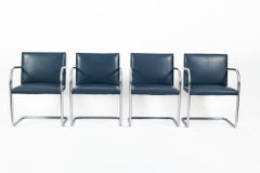 Poltrone Brno in pelle blu in stile Mid-Century di Mies van der Rohe per Knoll, set da 4