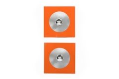 Vintage Mid Century French Orange Metal Wall Light Sconces by Disderot (attr)