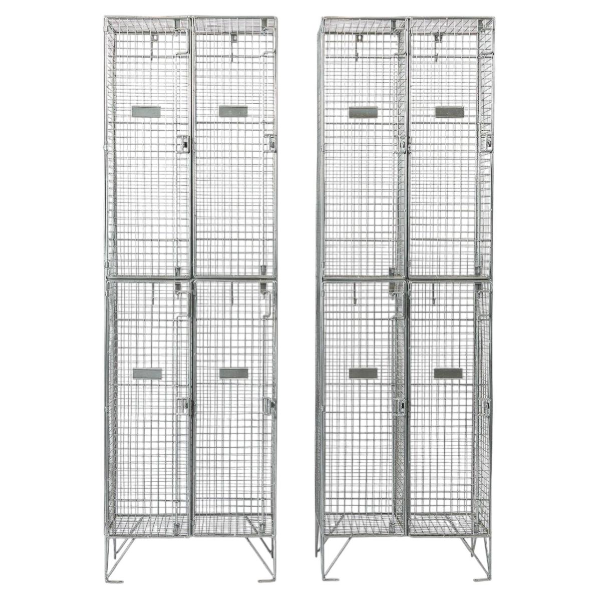 Pair British Industrial Metal Wire Mesh Locker Sets, Made in the UK For Sale