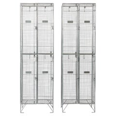 Pair British Industrial Metal Wire Mesh Locker Sets, Made in the UK