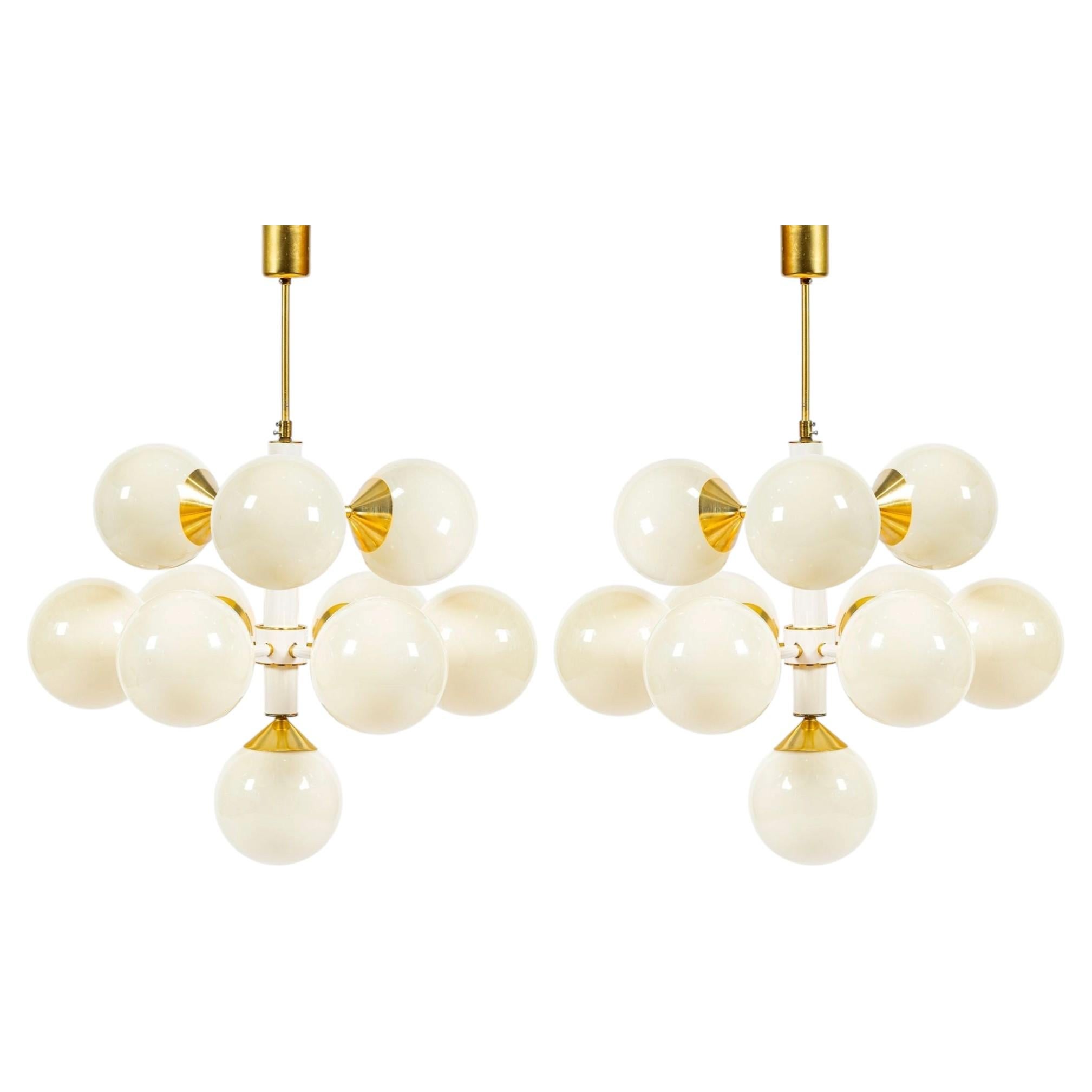 Pair of Mid-Century Modern Sputnik Chandeliers by Szarvasi Hungary 1970s 3 Avail
