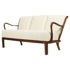 Danish Modern Solid Walnut Spindle Back Sofa in Schumacher Fabric, Circa 1960