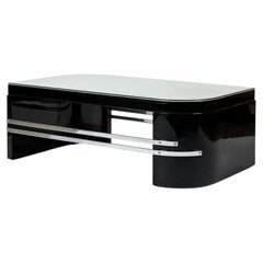 Art Deco Coffee Table in Black Lacquer and Metal Leaf, circa 1935