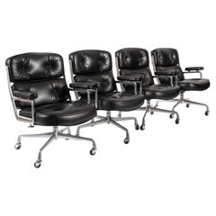 Eames for Herman Miller Time Life Black Leather Office Chairs, 1980s - Set of 4