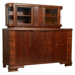 Art Deco Figured Walnut Sideboard Buffet or Bar Cabinet with Vitrine, circa 1930