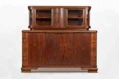 Art Deco Figured Walnut Sideboard Buffet or Bar Cabinet with Vitrine, circa 1930