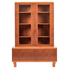 Art Deco Cherry & Burl Wood Display China or Bar Cabinet 1930s