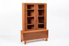 Art Deco Cherry & Burl Wood Display China or Bar Cabinet 1930s