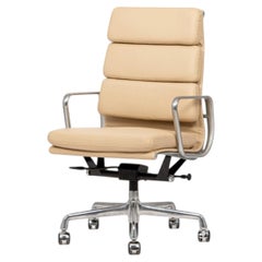 Eames Herman Miller Tall Tan Leather Office Chair Aluminum Group