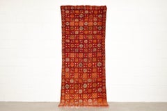 Vintage Moroccan Red Boujad Wool Floor Rug Runner