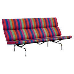 Divano Eames Compact in stile Mid-Century per Herman Miller, tessuto a righe Girard, anni '70