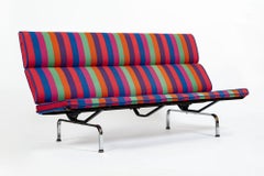 Divano Eames Compact in stile Mid-Century per Herman Miller, tessuto a righe Girard, anni '70