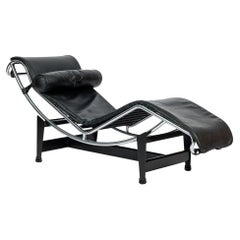 Cassina LC4 Black Leather Chaise Lounge Chair by Le Corbusier 1994