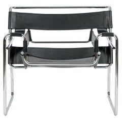 Vintage Mid Century Black Wassily Chair by Marcel Breuer (attr.) 1970s