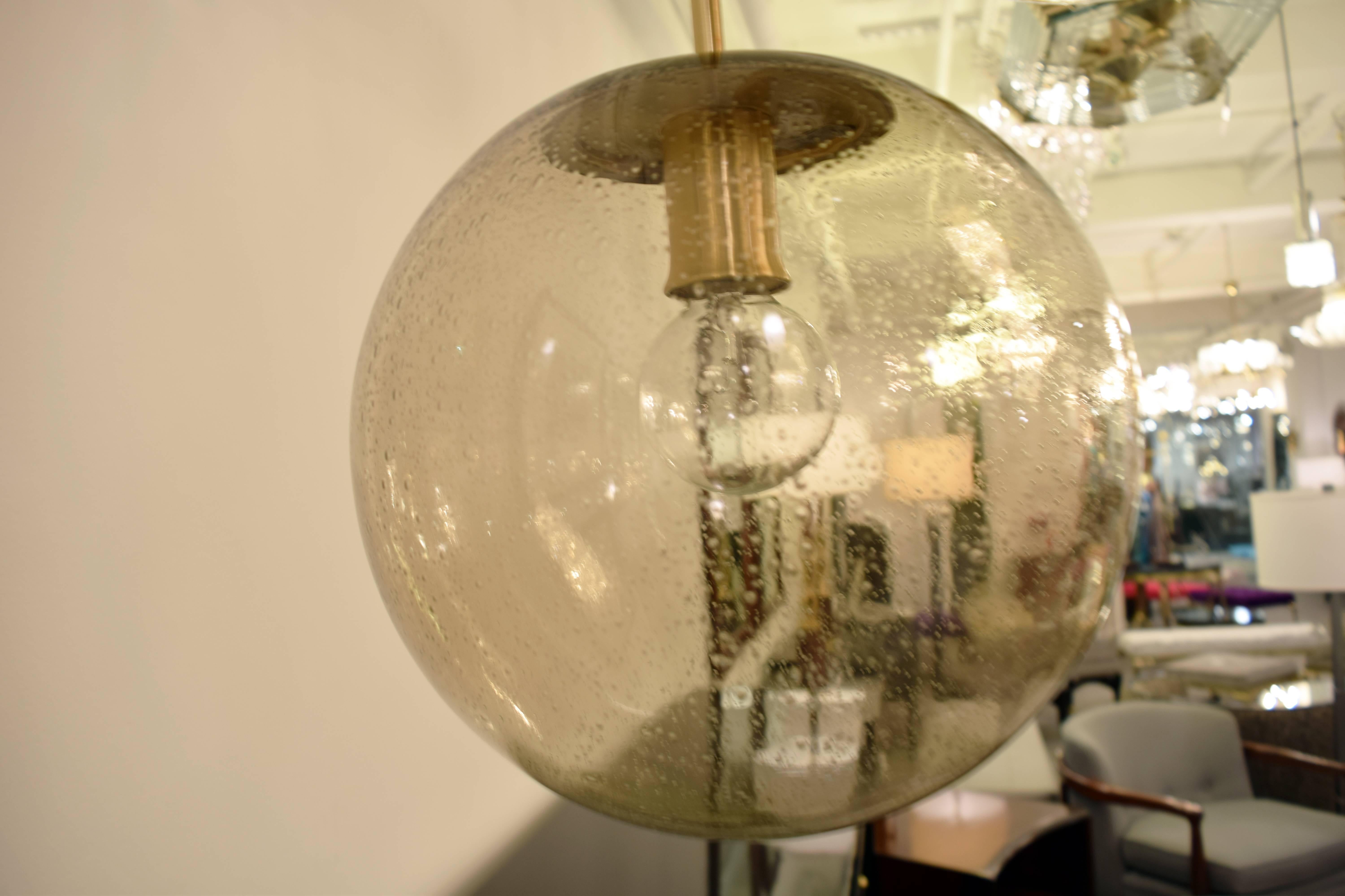 20th Century Mid Century Smoked Bubble Glass Triple Orb Fixture 