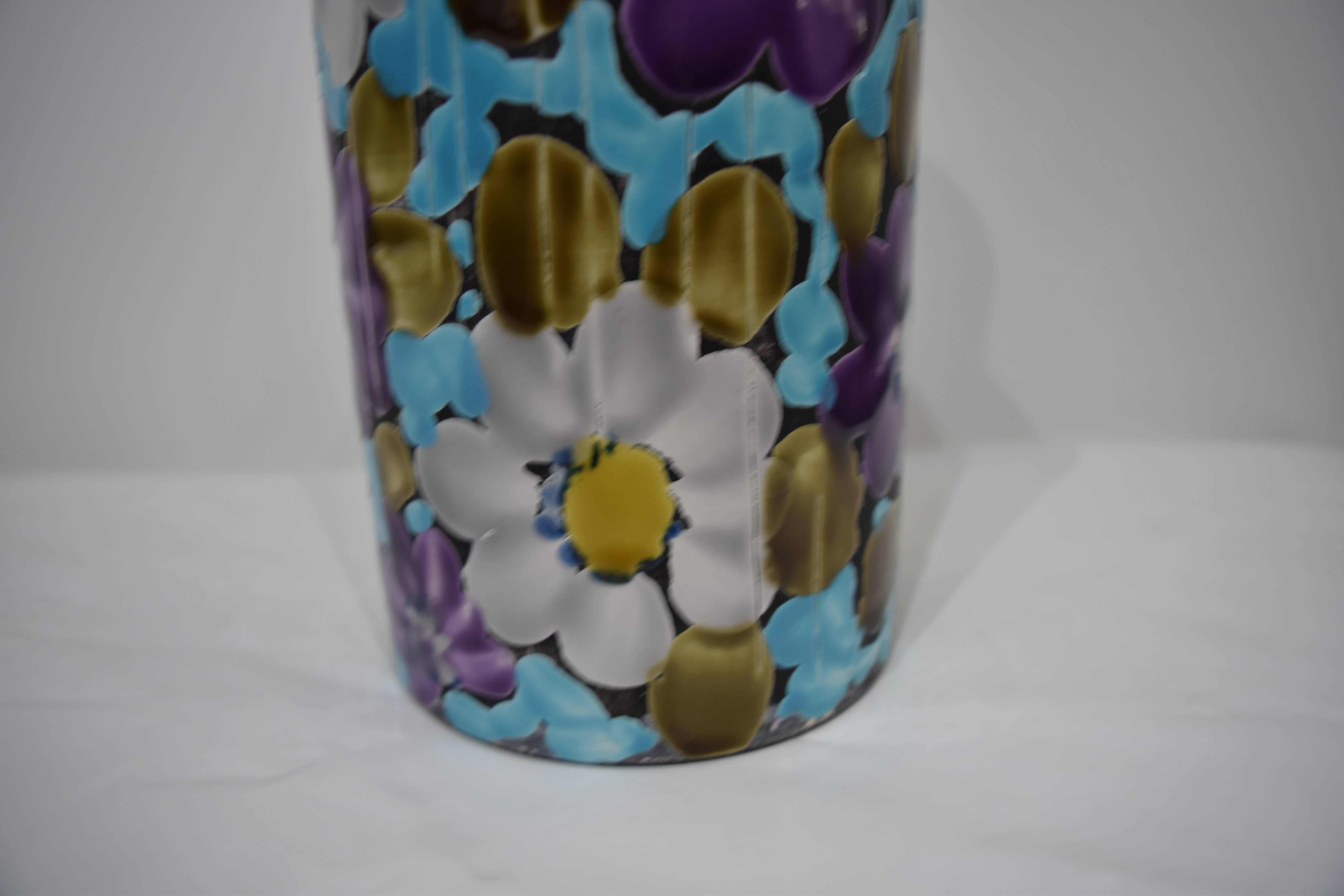 Mid-Century Modern Floral Italian Ceramic Vase For Sale