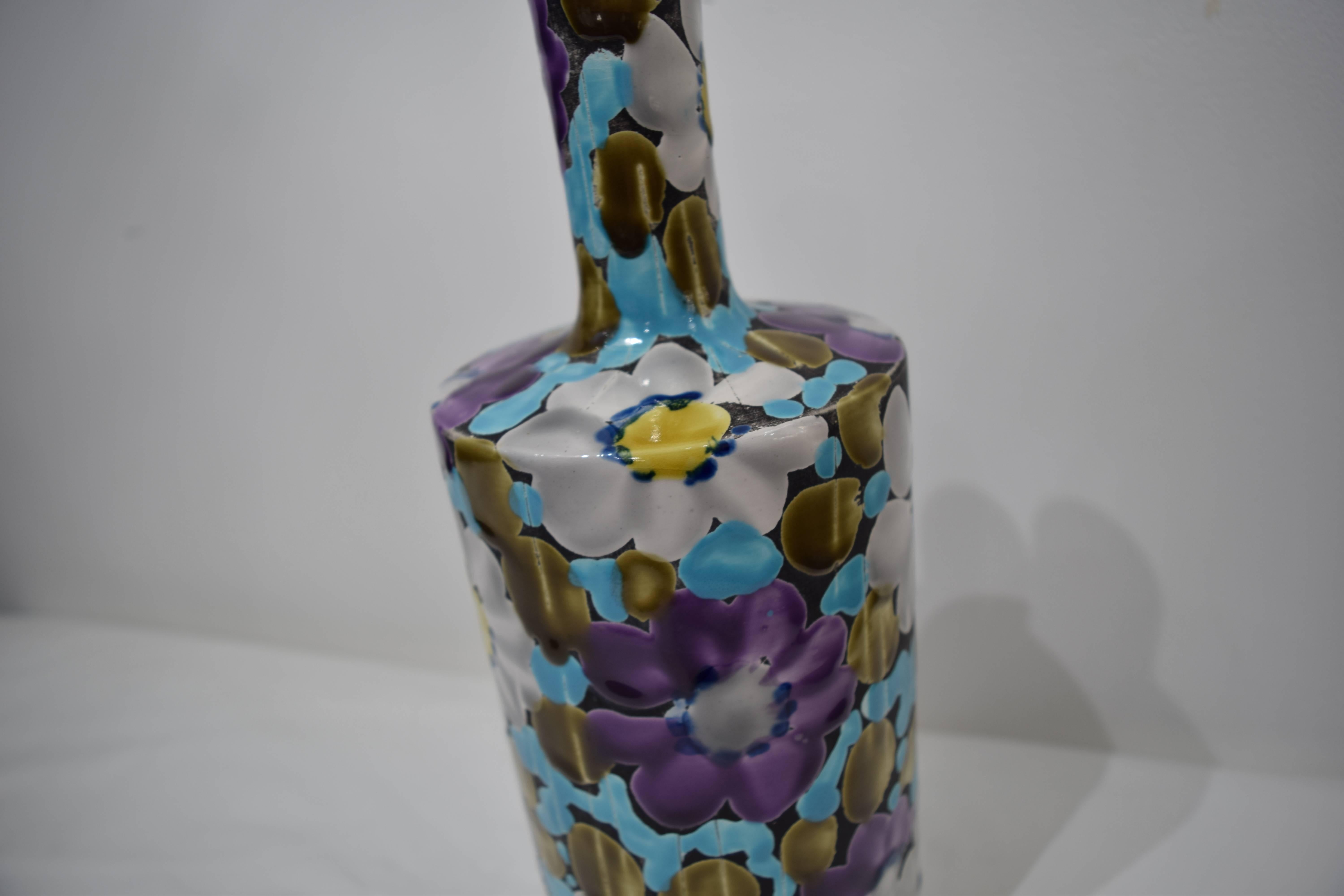 Floral Italian Ceramic Vase For Sale 2