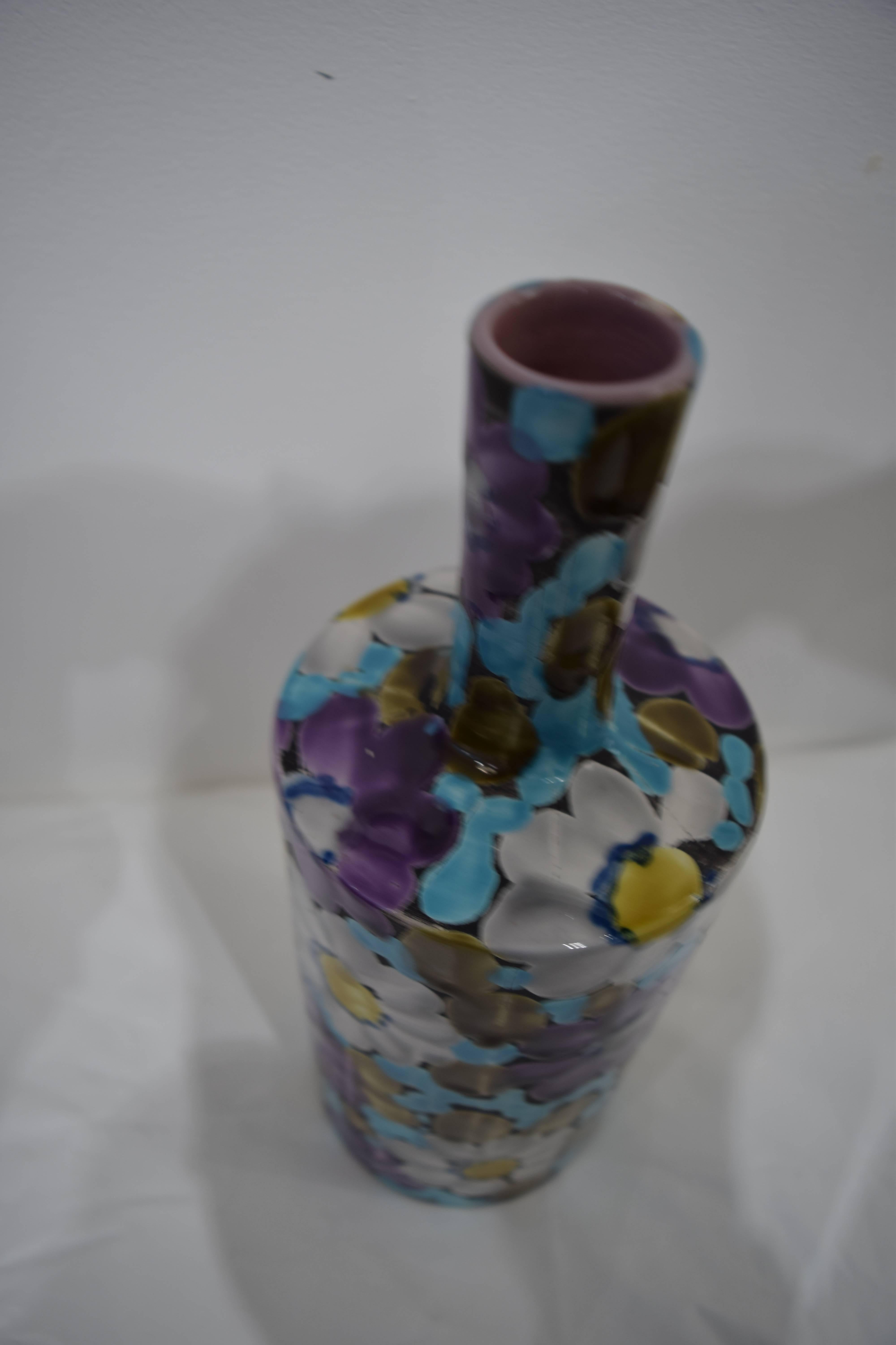 Floral Italian Ceramic Vase For Sale 1
