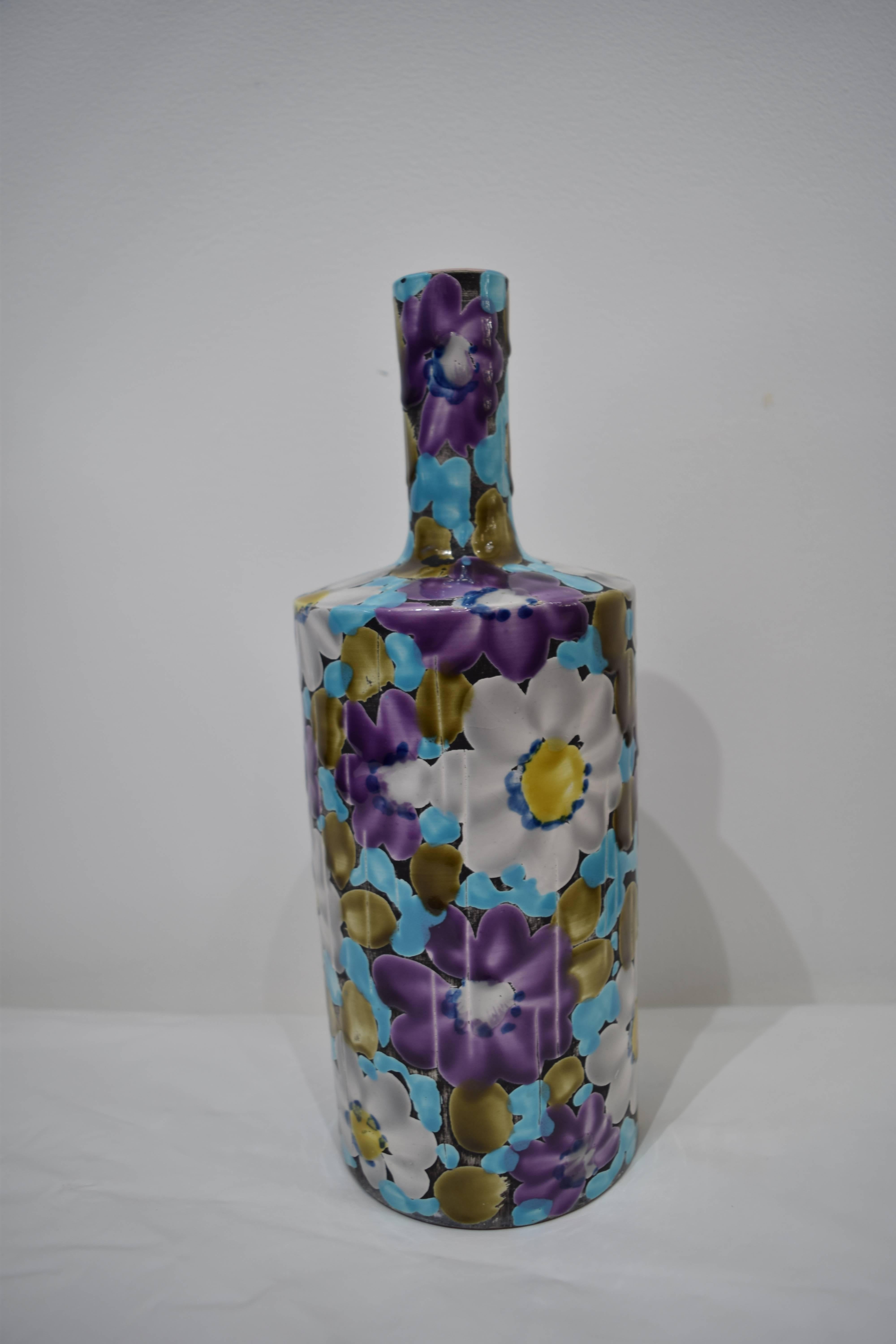 Floral Italian Ceramic Vase For Sale 3