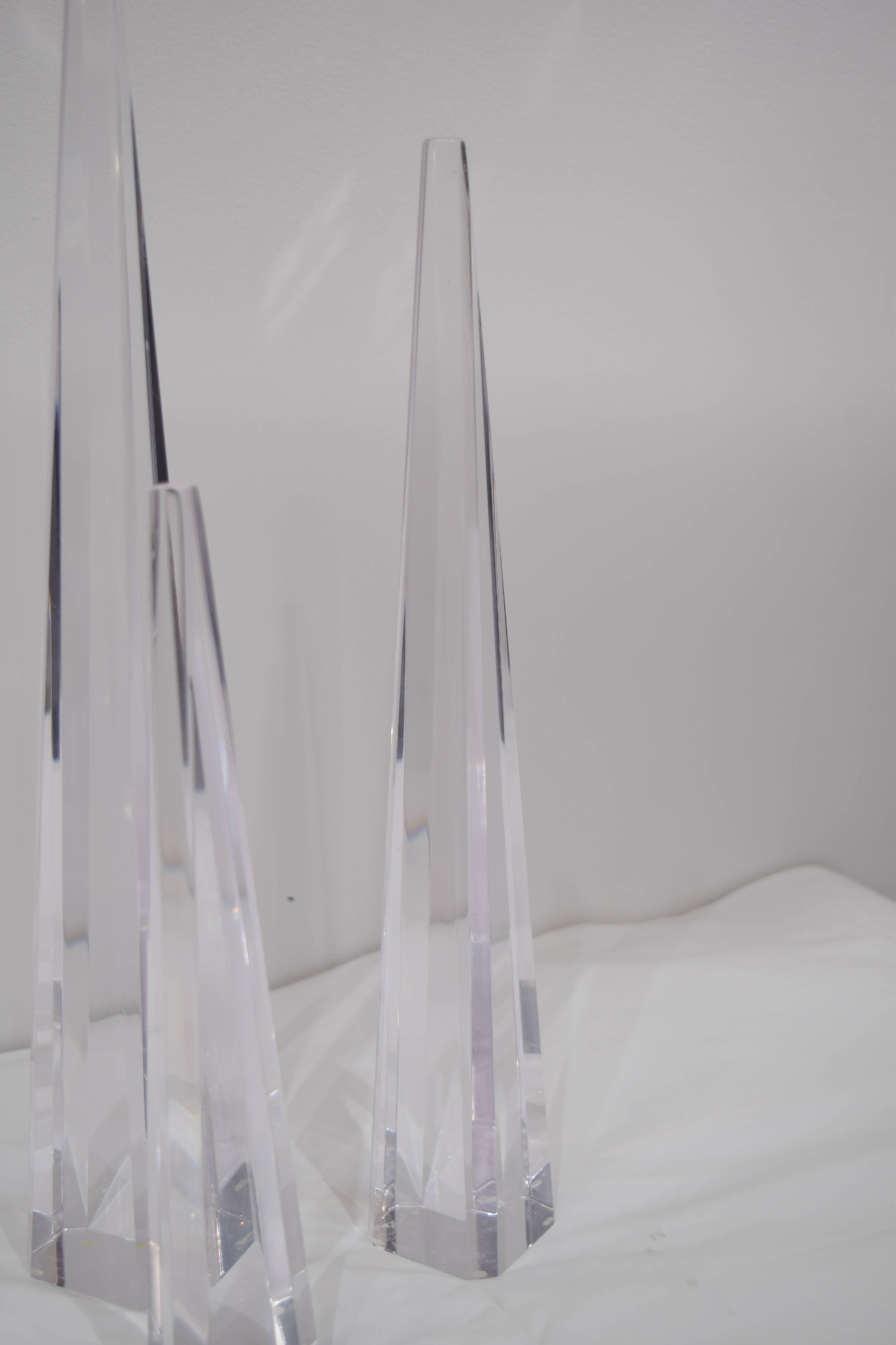 20th Century Set of Three Lucite Obelisk Sculptures