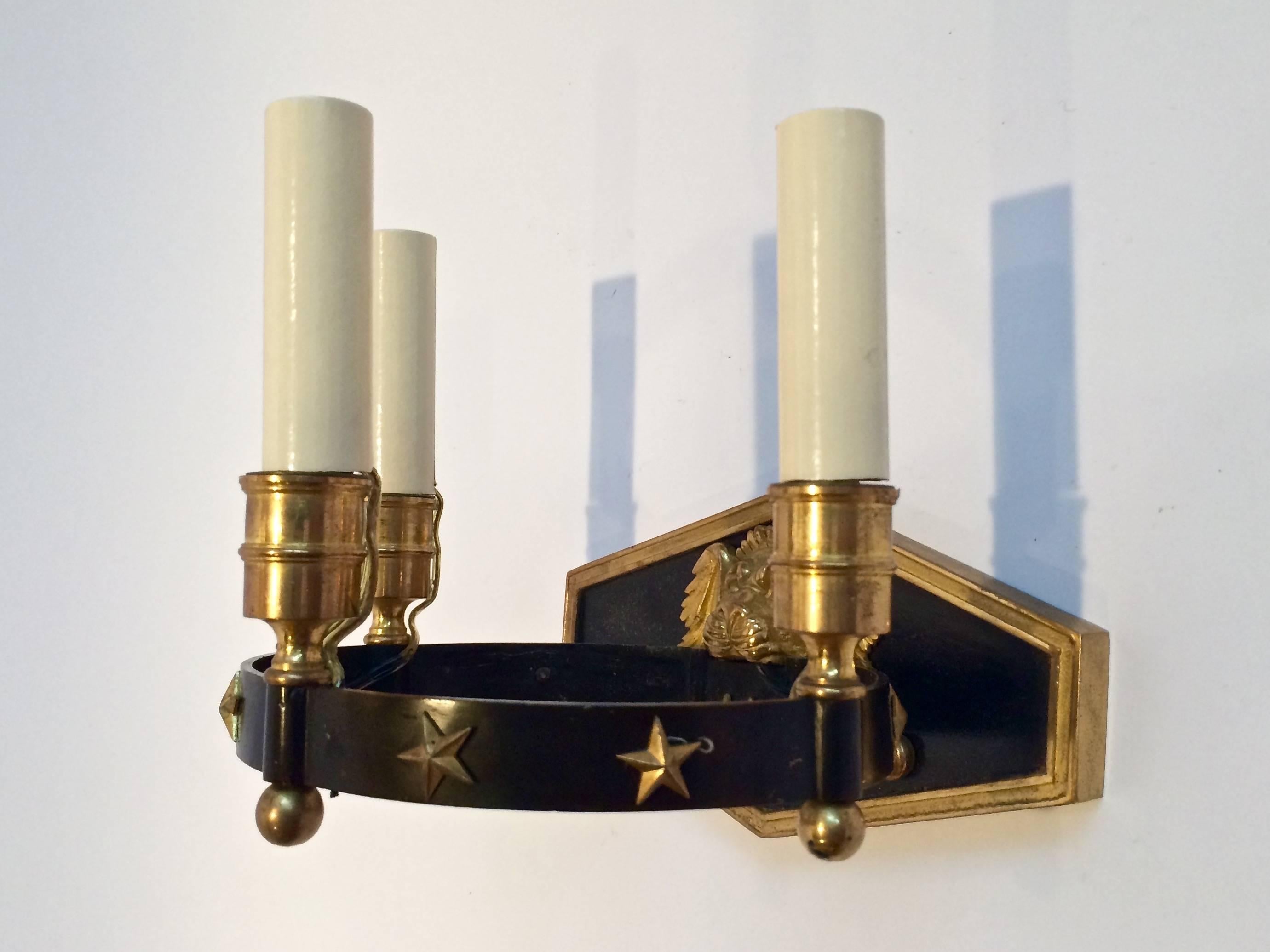 Pair Neoclassical Three-light Sconces In Good Condition For Sale In NYC, NY