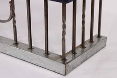 Art Deco Burnished Steel Fireplace Club Fender with Two Leather Seats