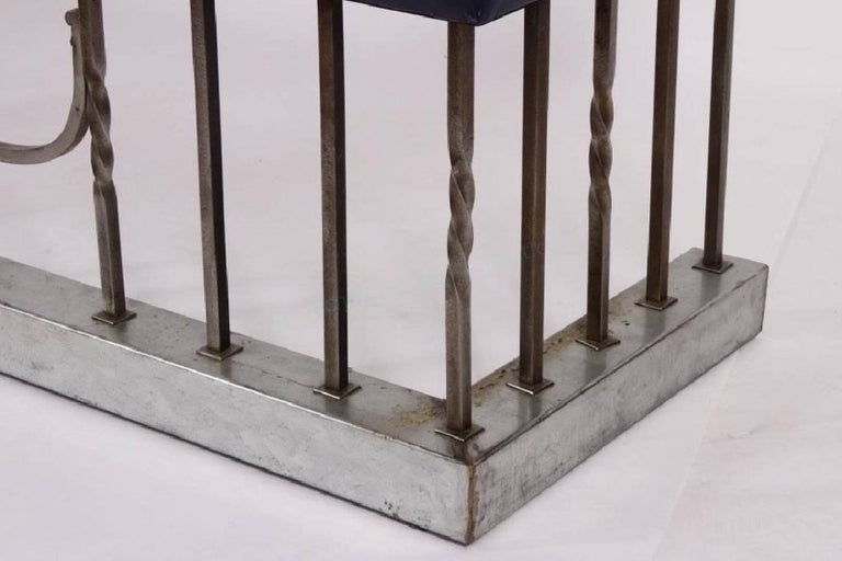 Art Deco Burnished Steel Fireplace Club Fender with Two Leather Seats