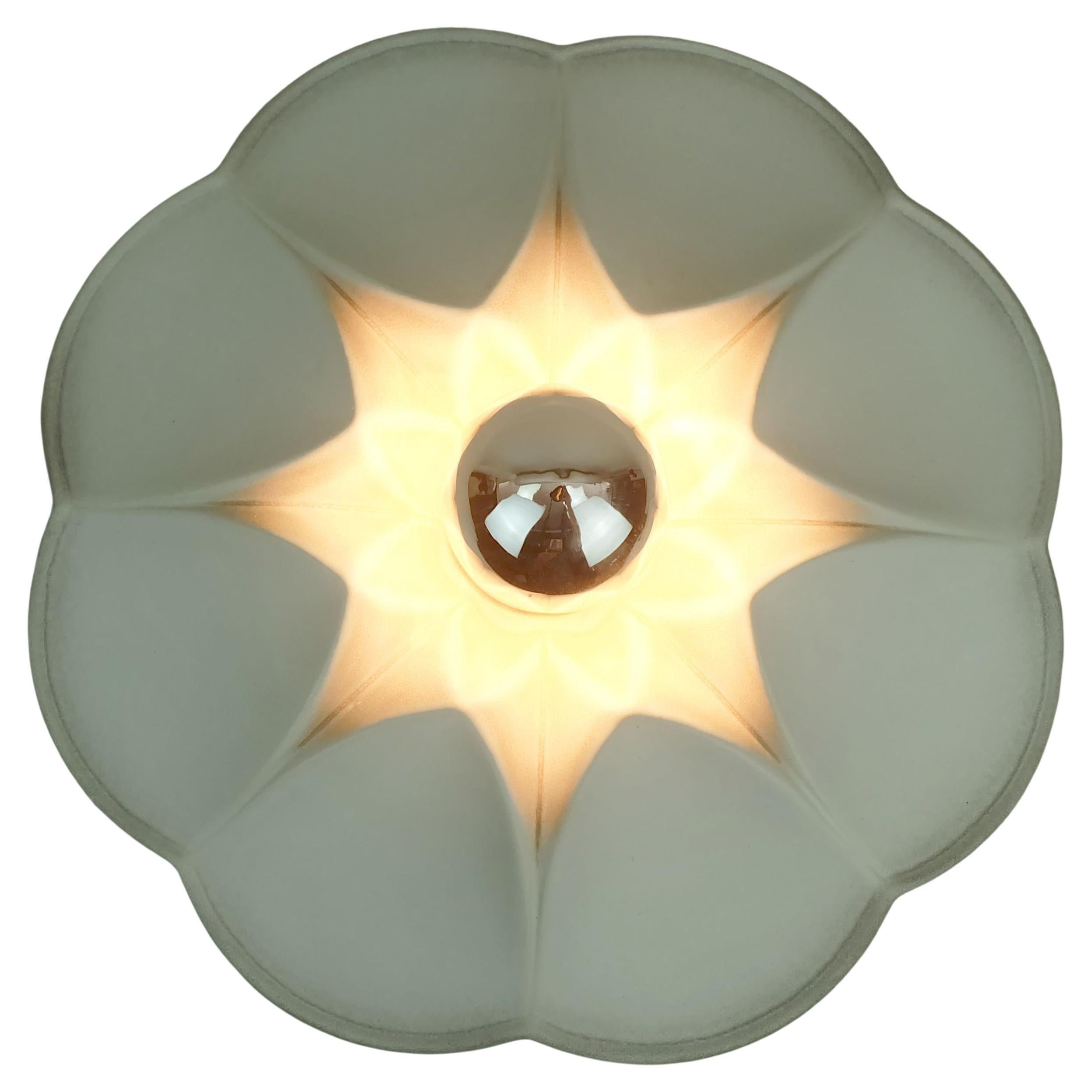 LUMIÈRE DE PLAFOND ou lampe murale en céramique vintage en forme de fleur blanc gris rose années 80