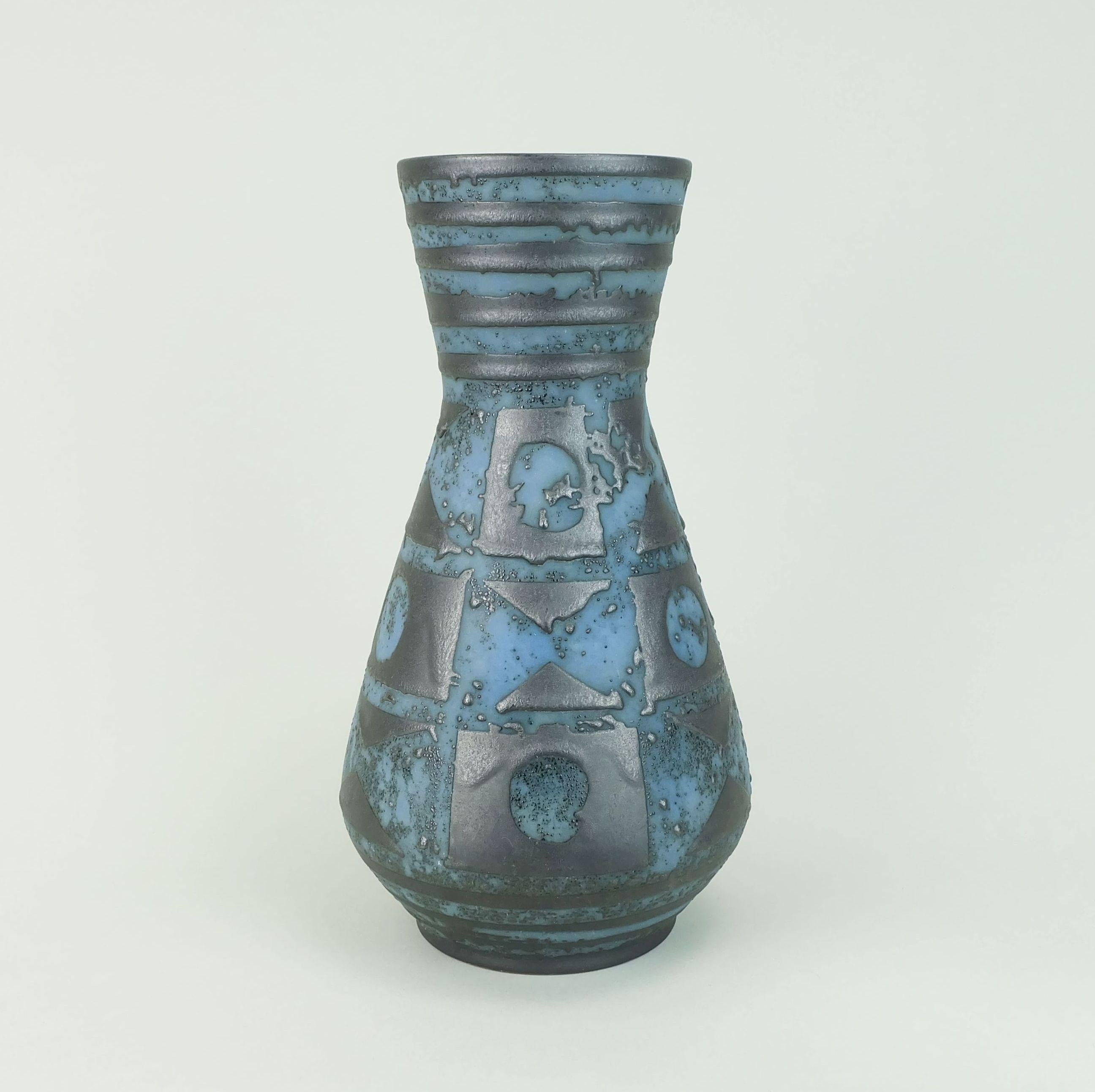 Mid-Century moderno VASO carstens decor ankara blu grigio smalto metallizzato no. 1218-29 1960s in vendita