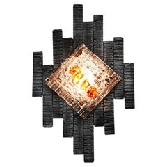 mid century brutalist style wrought iron and glass WALL LAMP sconce 1960s 1970s