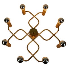 large 1970s sputnik brass CEILING LAMP 8-light ceiling fixture
