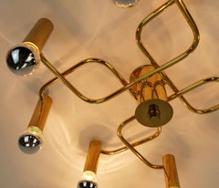 large 1970s sputnik brass CEILING LAMP 8-light ceiling fixture