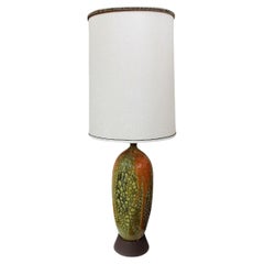 Mid-Century Lava Glazed Ceramic Lamp with Shades of Green and Orange